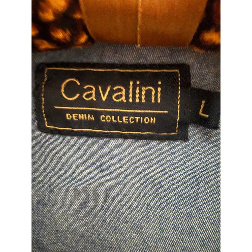 Cavalini Denim Collection Rose Embroidered Button Down Shirt Blue Large CTP99M - Picture 6 of 8